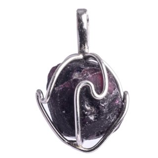 Garnet Wire Wrapped Pendant - Sterling Silver