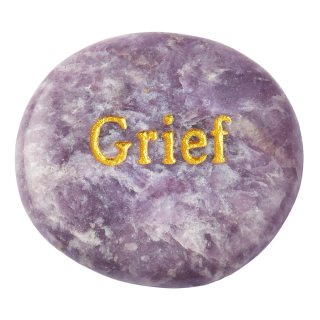 Lepidolite smoothstone with 'GRIEF' etching