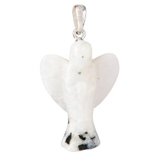Rainbow Moonstone Angel, 1" Moon Pendant - Sterling Silver