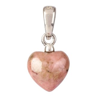 Tiny Rhodonite Heart Pendant 6 &times; 8mm &ndash; Sterling Silver