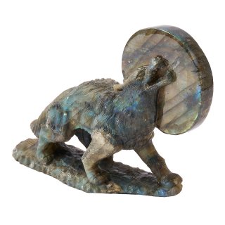 Labradorite Howling Wolf and Moon Carving