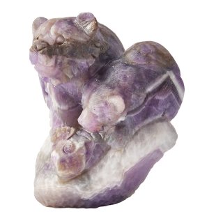 Amethyst Two Bears Carving with Base