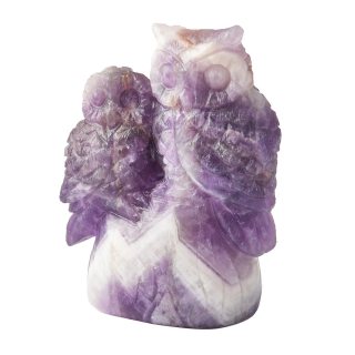 Amethyst 2 Owls Carving