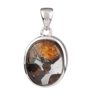 Sericho Pallasite Meteorite Pendant in Sterling Silver - 10 x 12mm Oval
