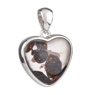 Sericho Pallasite Meteorite Heart Shaped Pendant - Sterling Silver - 12mm