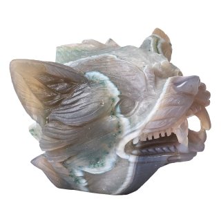 Agate Geode Wolf Head Carving - 0.545kg