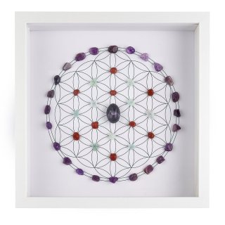 Framed Crystal Grid – Flower of Life with Tumblestones