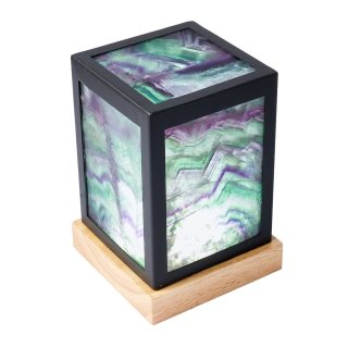 Fluorite Cube Lamp with Wooden USB LED Base