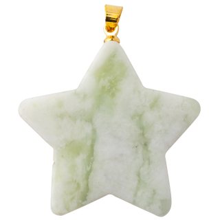 New Jade Flat Star Pendant with Gold Plated Bail 