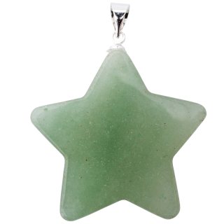 Green Aventurine Flat Star Pendant - Silver Plated