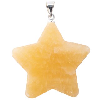 Calcite Yellow Flat Star Pendant - Silver Plated