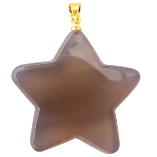 Grey Agate Flat Star Pendant with Gold Plated Bail 