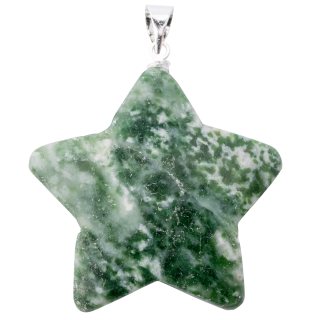 Green Snake Jade Puff Star Pendant - Silver Plated