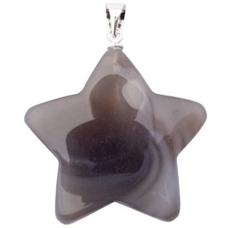 Grey Agate Puff Star Pendant - Silver Plated