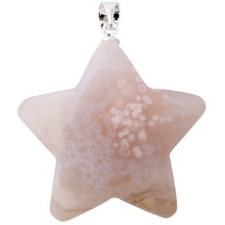 Flower Agate Puff Star Pendant - Silver Plated