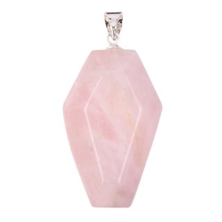 Rose Quartz Coffin Pendant - Silver Plated