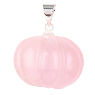 Rose Quartz Mini Pumpkin With Pendant - Silver Plated