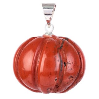 Red Jasper Mini Pumpkin With Pendant - Silver Plated