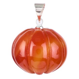 Carnelian Mini Pumpkin With Pendant - Silver Plated