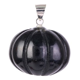 Black Obsidian Mini Pumpkin With Pendant - Silver Plated