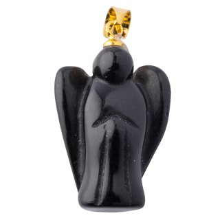 Black Obsidian Angel Pendant, Gold Plated Bail 