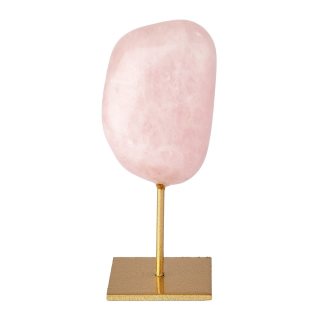 Rose Quartz Tumblestone on a Gold Metal Stand