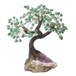 Green Quartz Bonsai Tree on Amethyst Base &ndash; 36 Branches