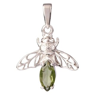 Sterling Silver Marquise Cut Moldavite Fly Pendant