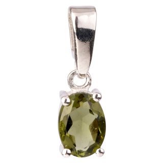 Sterling Silver Moldavite Faceted Oval Cut Pendant