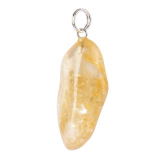 Citrine (heat treated) Tumblestone Pendant - Silver Plated Split Ring