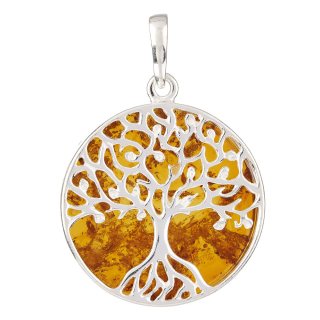 Amber, (1piece) Tree of Life Pendant - Sterling Silver