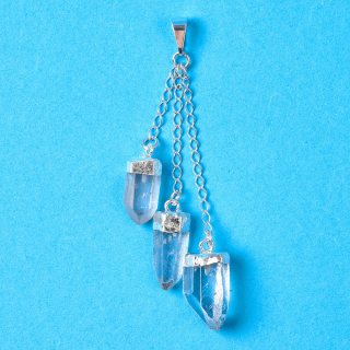 Three Dangling Quartz Points Point Pendant - Silver Plated