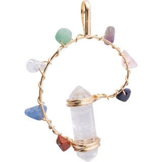 Pendant DT Crystal Point w/ 7 Chakra Gold Plated 