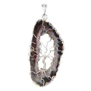 & Wire Tree Geode Slice Pendant - Silver Plated