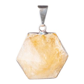 Citrine (Heat Treated) Hexagonal Charm Pendant - Silver Plated