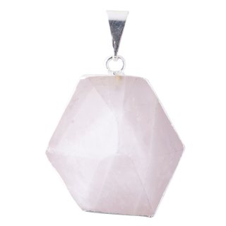 Rose Quartz Hexagonal Charm Pendant - Silver Plated