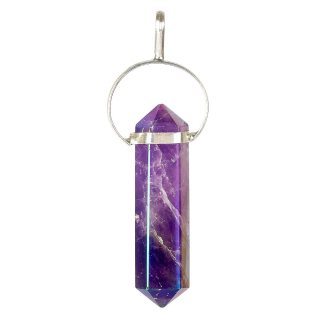 Aura Amethyst Double Terminated Point Pendant - Silver Plated