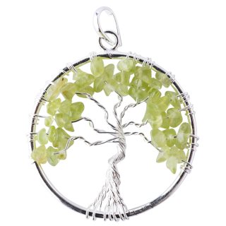 Peridot (1 Piece) Tree of Life Pendant - Silver Plated