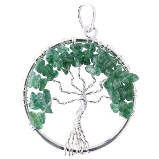 Green Aventurine Tree of Life Pendant - Silver Plated