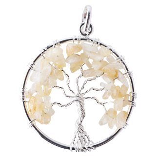 Citrine (Heat Treated) Tree of Life Pendant - Silver Plated