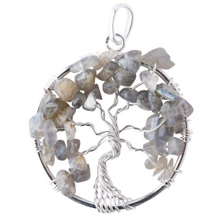 Labradorite (1 Piece) Tree of Life Pendant - Silver Plated