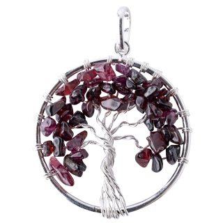 Garnet Tree of Life Pendant - Silver Plated