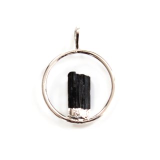 Fixed Tourmaline Point (Approx Diameter) Pendant Ring - Silver Plated