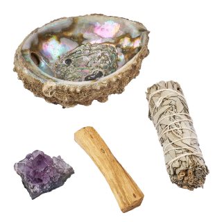 Paua Shell Smudging Gift Set with Californian White Sage, Palo Santo & Amethyst Druze