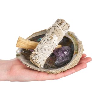 Paua Shell Smudging Gift Set with Californian White Sage, Palo Santo & Amethyst Druze