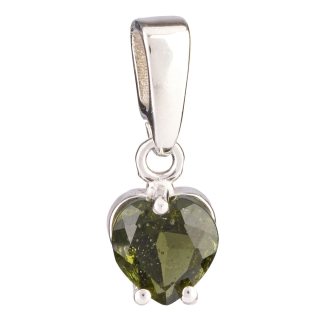 Moldavite 6mm Faceted Heart Pendant &ndash; Sterling Silver
