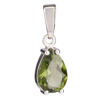 Moldavite Pear-Shaped Faceted Pendant in Sterling Silver &ndash; 10 x 7mm