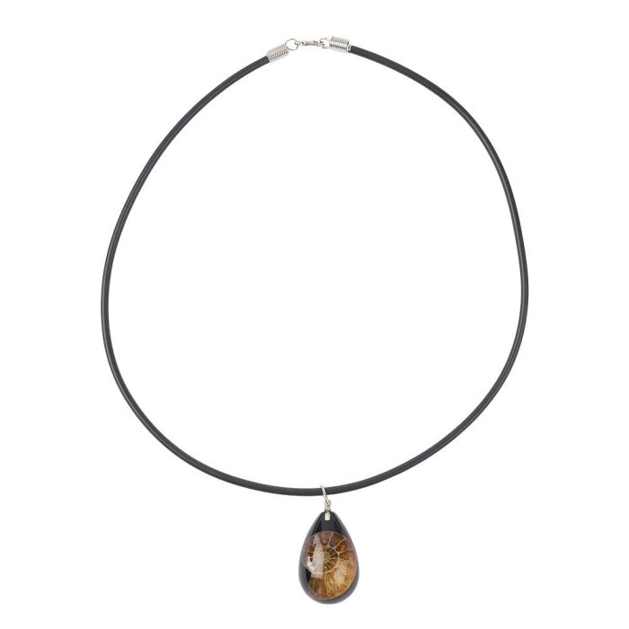 Genuine Cretaceous Ammonite Pendant on Rubber Thong Necklace – 53cm