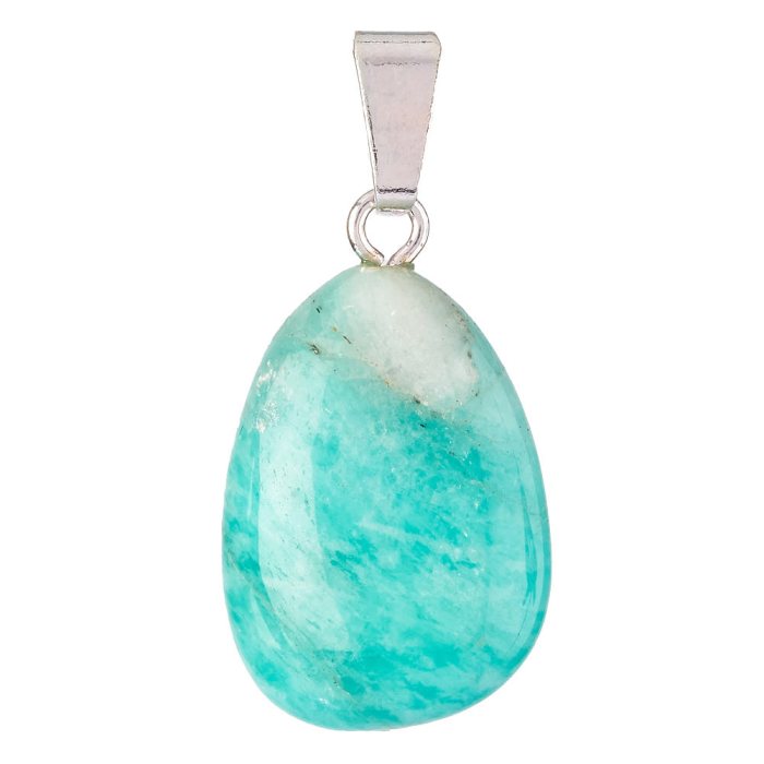 Amazonite Tumbled Stone Pendant - Silver Plated