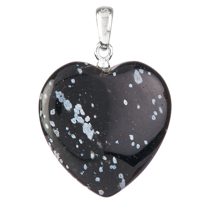 Snowflake Obsidian Heart Pendant - Sterling Silver